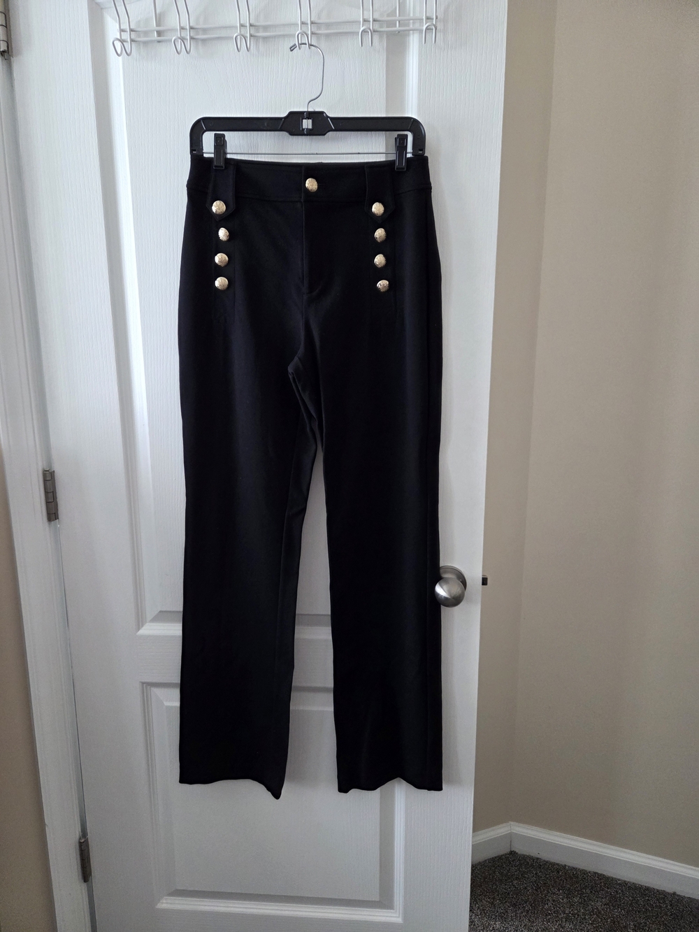 Ralph Lauren Black Label Black Straight-Leg Pants with Gold Buttons